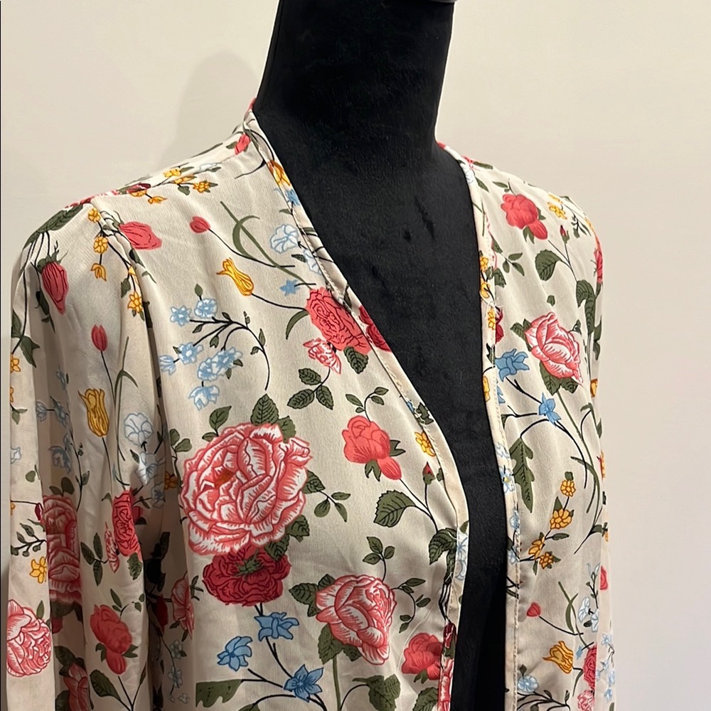 Johnny Was Floral Kimono with Fringe - Picture 3 of 9